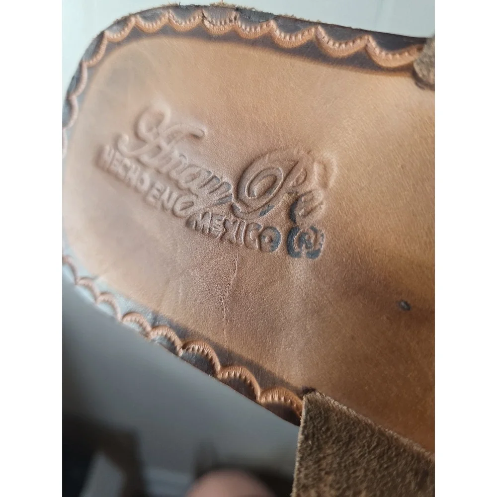 Vintage Handmade Leather Sandals Floral Toe Ring Slides Women's Size 8
